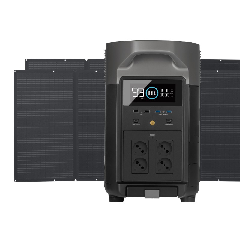Портативная зарядная электростанция EcoFlow Delta Pro + 2 портативные солнечные панели 400 Вт